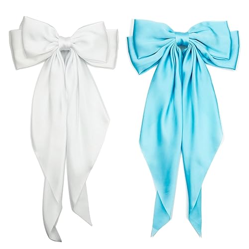 Pasadores de satén para el cabello para mujer, con lazo grande, clips de metal, pasador francés con cola larga, lazo de seda, horquilla para el