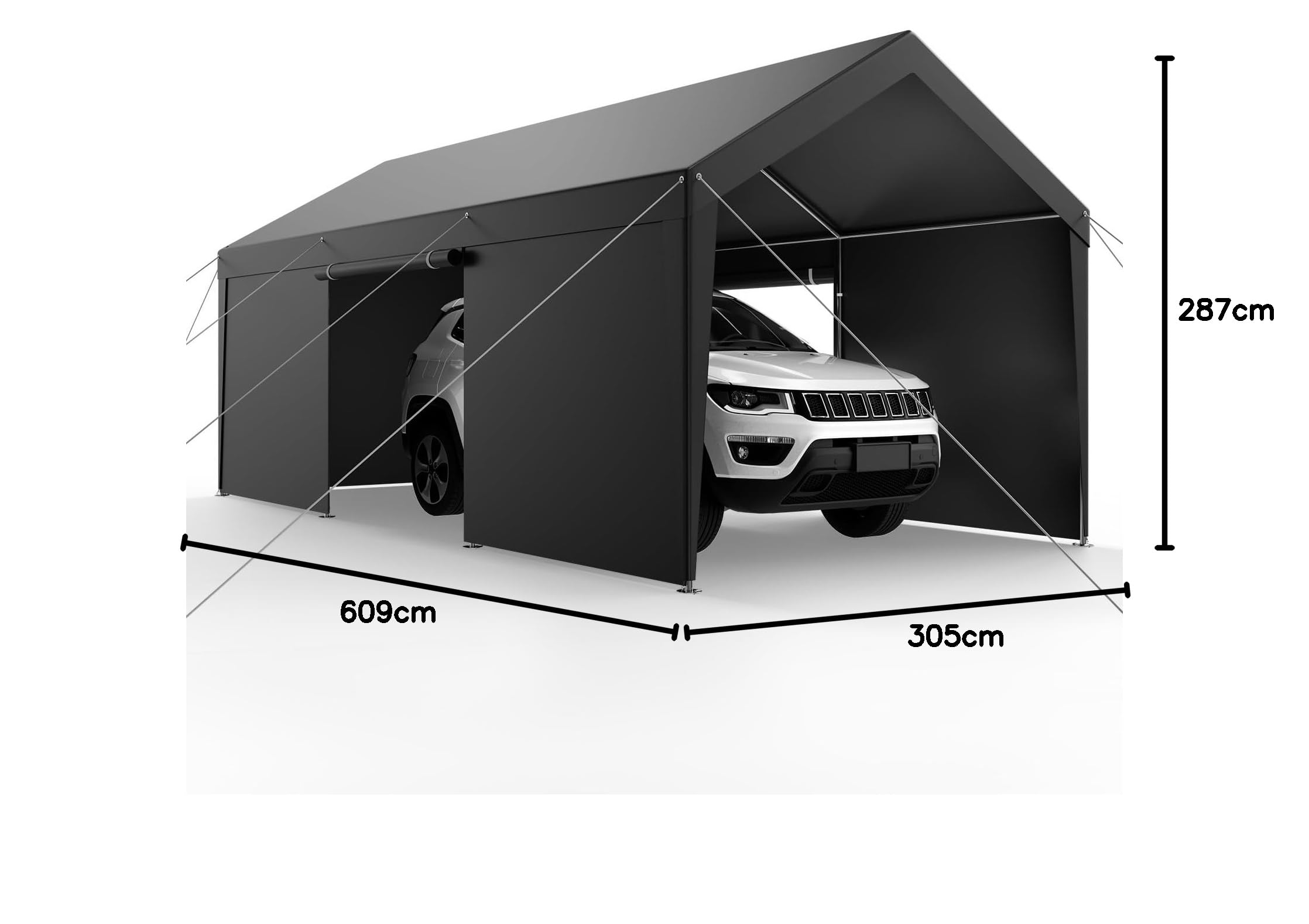 VEVOR Cochera 3,05 x 6,09 x 2,87 m, Cochera Potable con Paredes Laterales y Puerta Desmontables, Marquesina para Coches Resistente a los Rayos UV y al Agua, para Automóviles, Embarcaciones, Gris