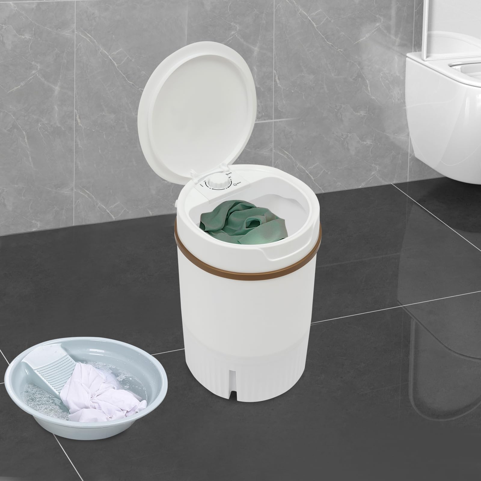 Lavadora portátil de 4,5 litros con cesta de deshidratación para apartamentos, viajes, camping, hogar, dormitorio, calcetines, ropa interior (blanco)