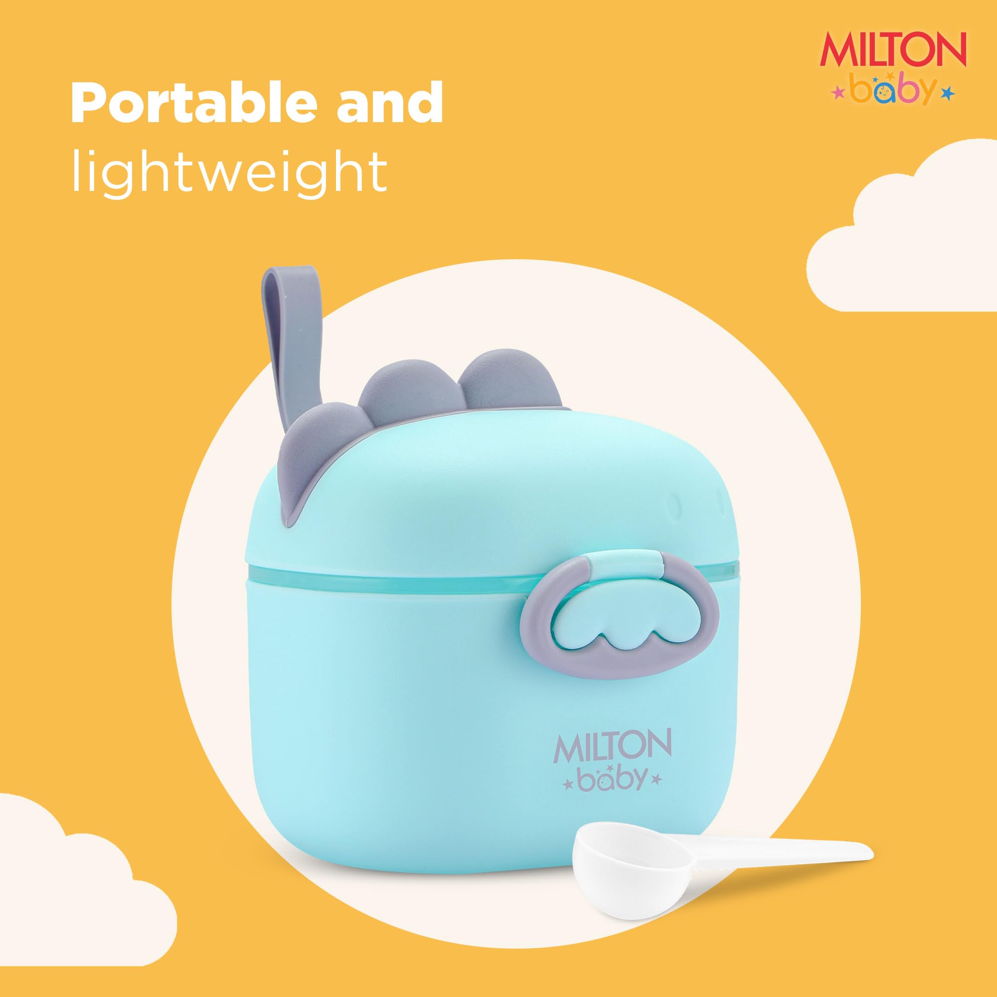 Milton Baby 2-1 Milk Powder & Food Container 220 GMS I Scoop Spoon with Spoon Compartment I BPA Free-100% Food Grade I Leak Proof I Travel Friendly, for Milk Powder,Snacks,Fruits I Sky Blue