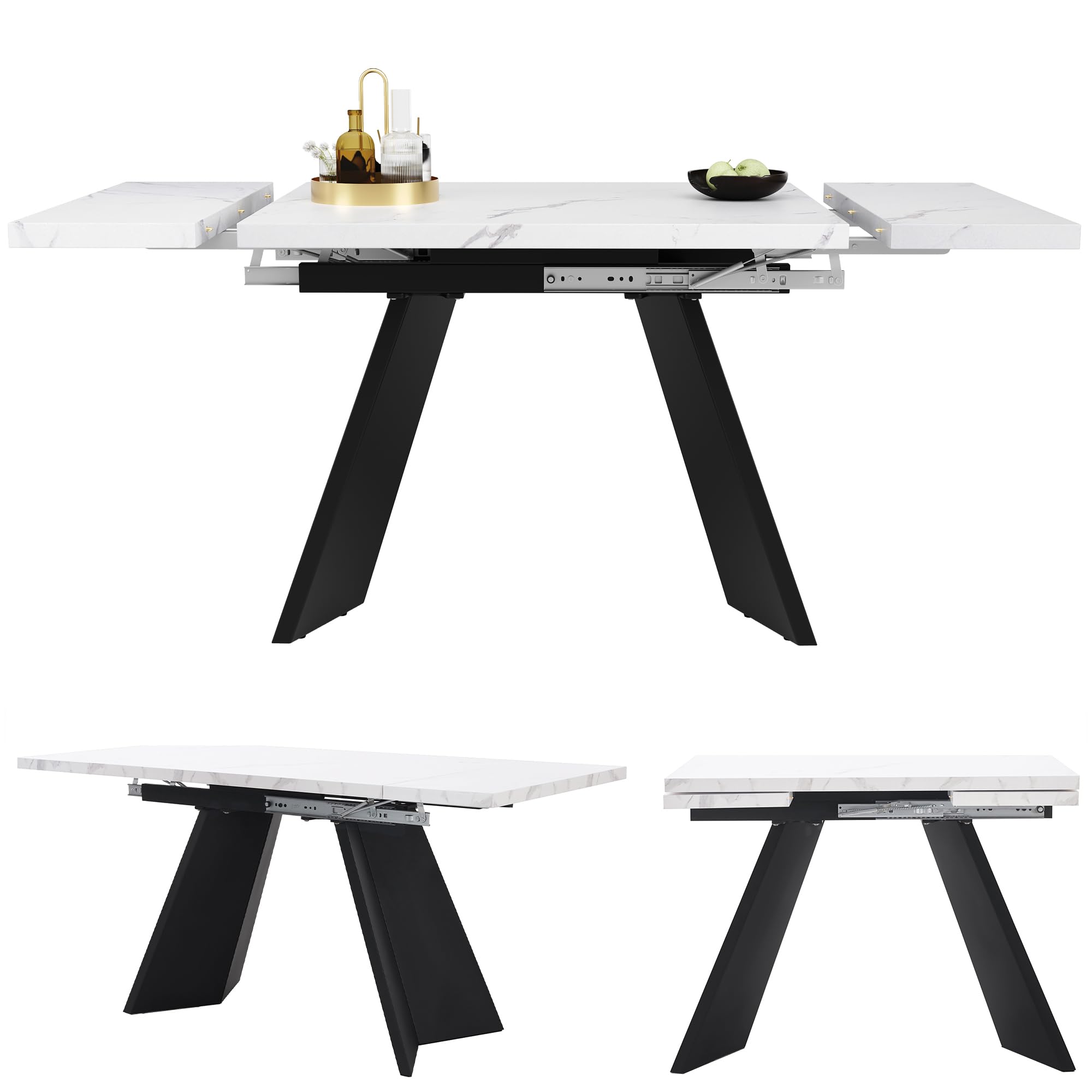 Moimhear Mesa de comedor telescópica extensible, amplia superficie de trabajo para oficina en casa y sala de estar (159 x 74 x 77 cm, mesa blanca con patas planas)