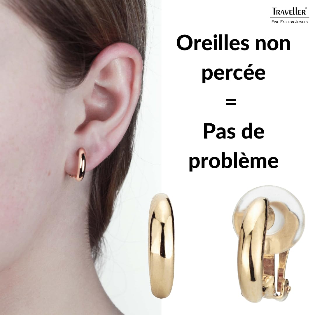 Traveller Boucles d'oreilles à clip - Pour femme - Demi-créoles étroites
