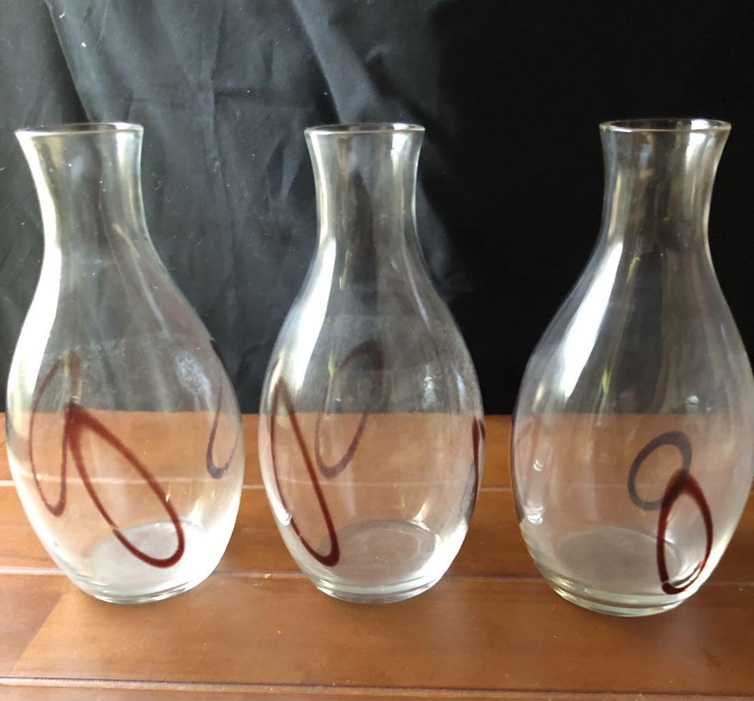 昭和 レトロ ガラス 徳利 絵付 楕円 水輪文 グラス コップ 一輪挿し