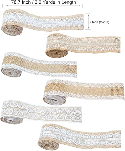 Miniatura 3 de 6 rollos de cinta de arpillera natural con encaje blanco y cordel de yute de 32 pies para decoración del hogar, fiesta de boda y embalaje de regalo