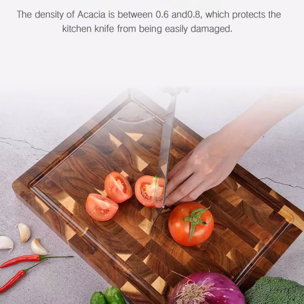 Tabla de Cortar Cocina,Tabla de cortar de madera de grano final grande con ranura de jugo para queso de fruta de verduras de carne 14.9x11