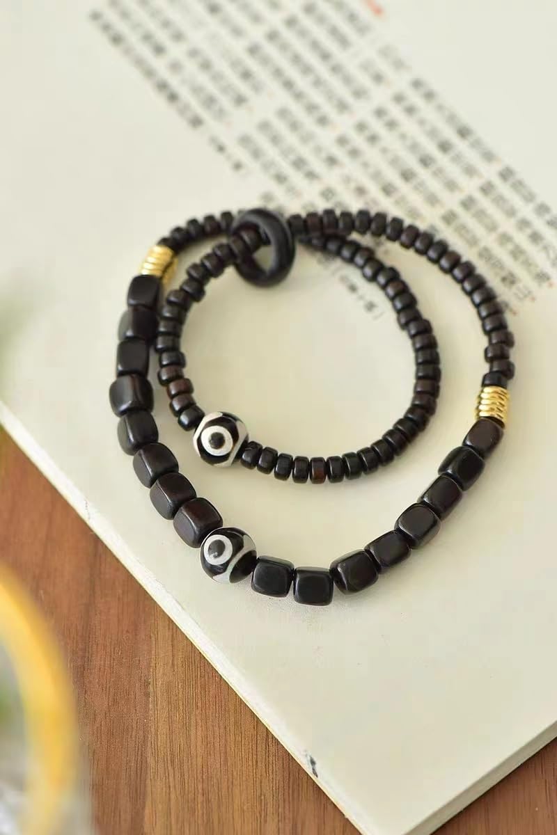 Pulsera Mala, Pulsera de Estilo de Doble círculo Budista Tibetano con Cuentas de oración cuadradas de sándalo Natural(Double Circle)