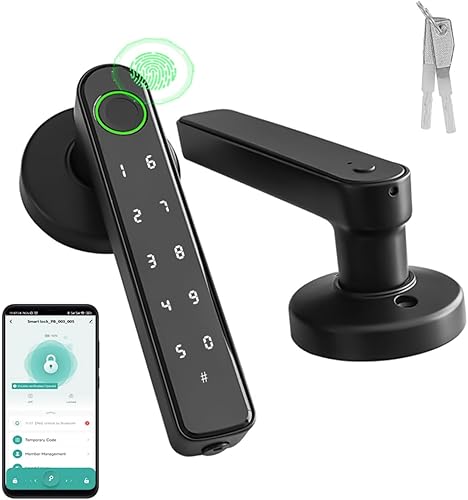 Miniatura 9 de Cerradura de puerta inteligente 5 en 1 con huella digital, llave, código de acceso, tarjeta IC y aplicación, fácil instalación, manija de entrada