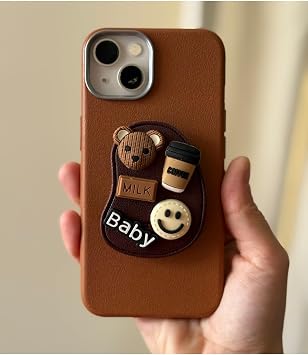 iPhone 13/14 Uyumlu Deri G r n ml  Pop Socketli Kahverengi K l f