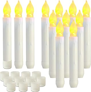 Raycare 12 PCS LED Flameless Taper Candle Lights, Flickering Flame Floating Candles, Battery Operated Tapered Candles for Party, Church, Christmas Decorations