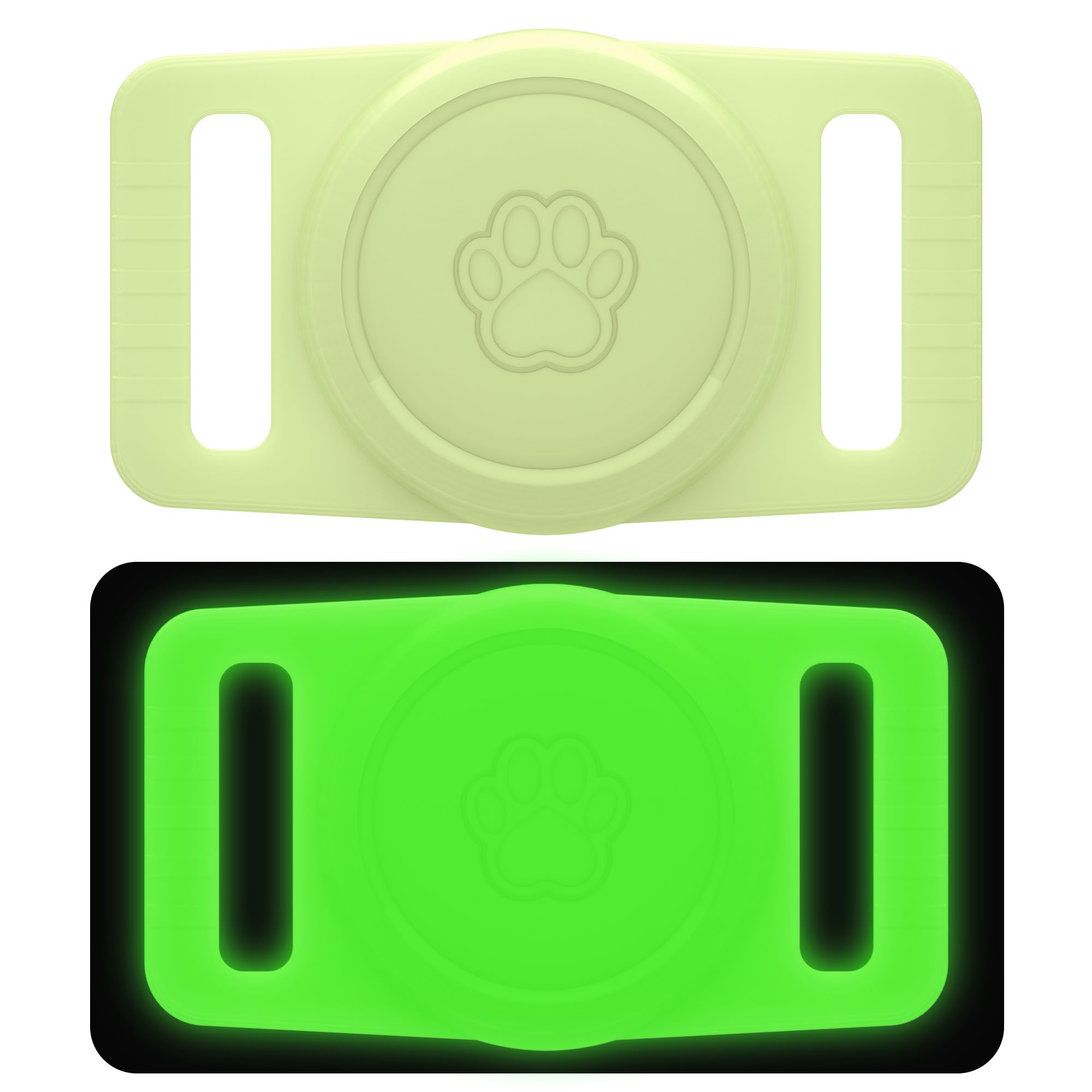 GOCII for Airtag Dog Collar Holder 2 Pack,Waterproof Dog Collar Holder for Apple AirTag(Gen 1 &amp; 2),Silicone Air Tags Case for Dog Collars(Glow Green)