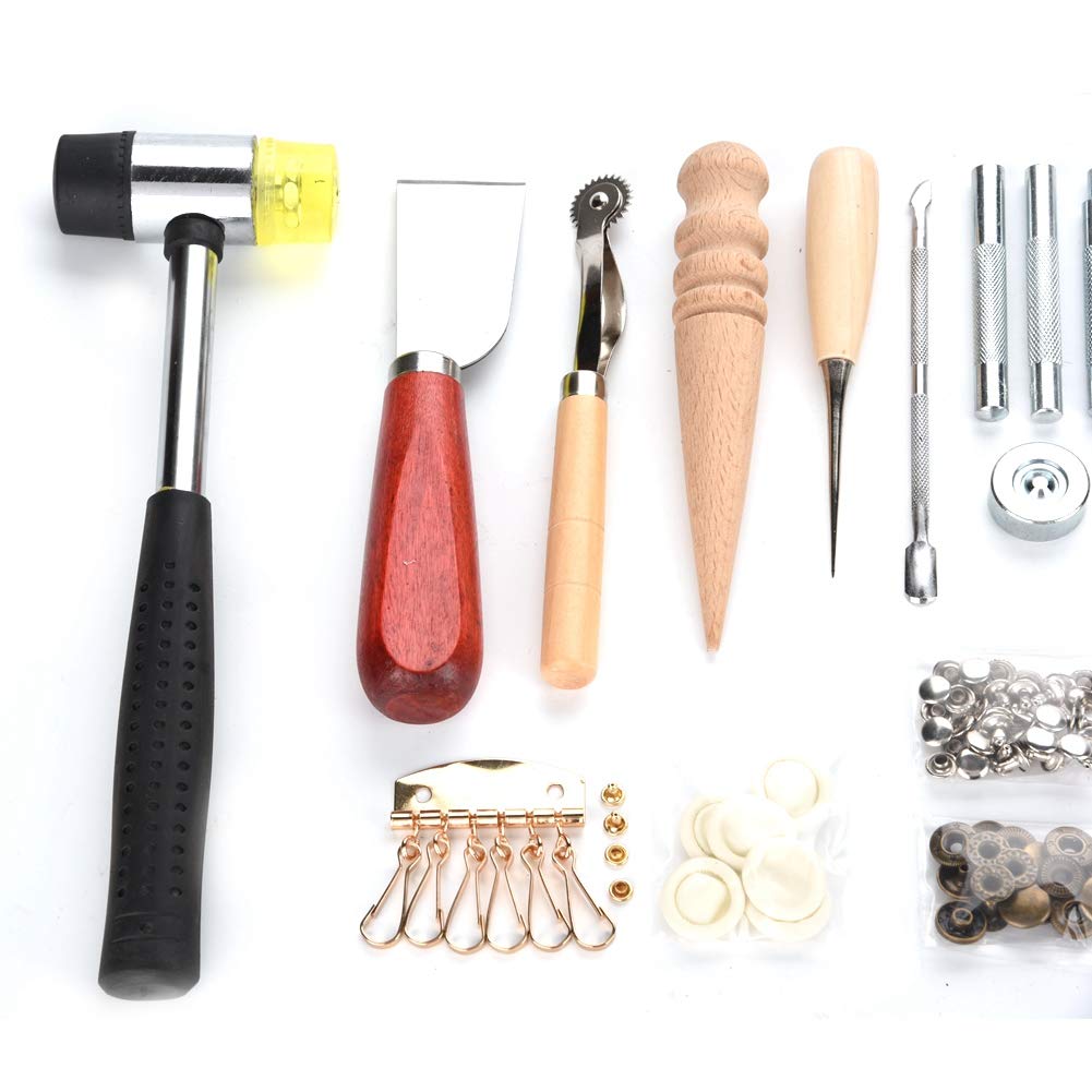 42 Pezzi Strumenti Artigianali in Pelle Punch Kit Cucitura Lavoro Scanalatrice Set da Cucito Kit Artigianale in Pelle Professionale per Progetti Artigianali in Pelle Fai da