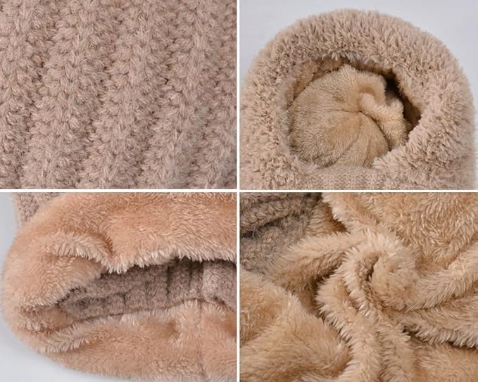 3 in 1 Beanie Hat for Women, 3 in 1 Beanie Hat with Scarf and Mask,Warm Winter Pom Hat for Cold Weather - Image 5