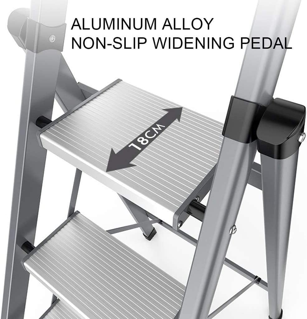 Folding Step Ladder Portable Red 4 Step Stool with Storage Shelf Kitchen Foot Platform for Multipurpose Use