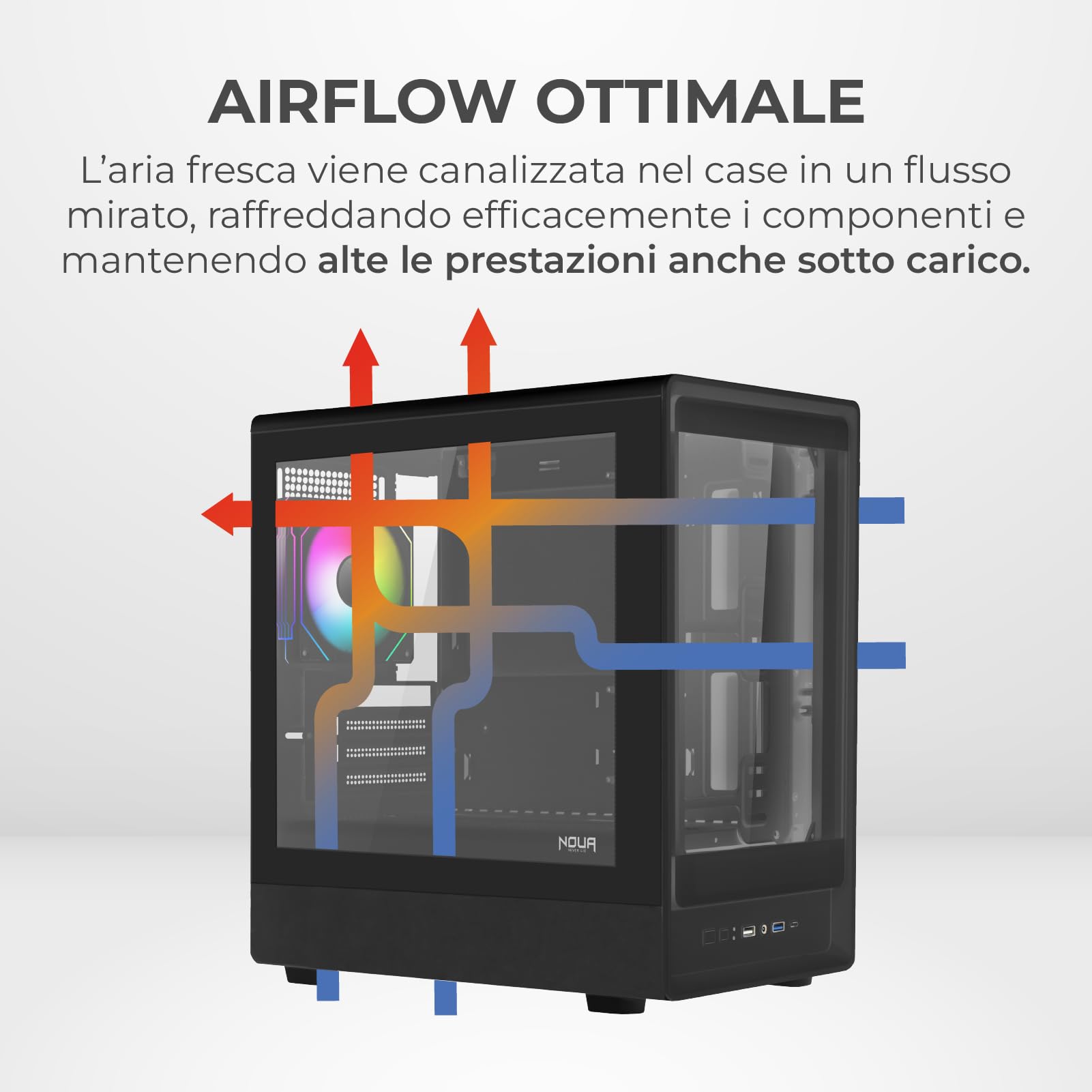 Noua Nexus PK100, Case Gaming MicroATX Compatto, Ventola PWM ARGB, Vetro Temperato a Doppia Finestra, Micro Tower con USB 3.0, Nero