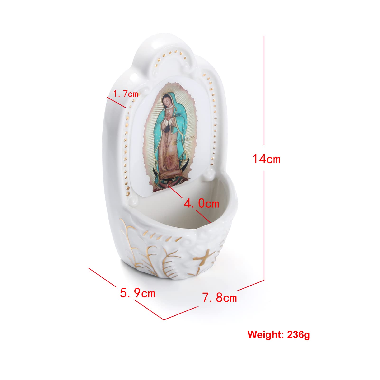 KOMI Porcelain Catholic Holy Water Font Our Lady of Guadalupe Holy Water Font for Entrance of Home Church Wall Hanging Decor Gift for First Communion Confirmation Housewarming Catholic