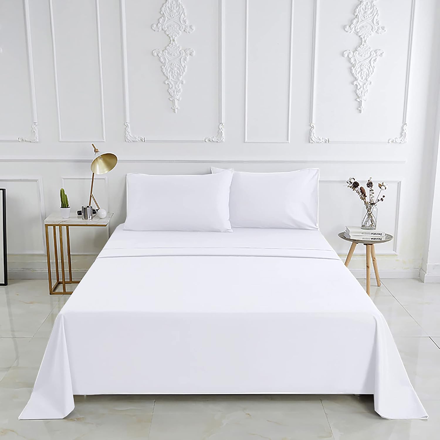 Best Season 400 Thread Count Cotton Queen Size Sheet Set (White Color) 4 Piece - 100% Long Staple Cotton Sheets Set, Soft Cotton Bed Sheets Sets with Deep Pocket fit Upto 16 inch