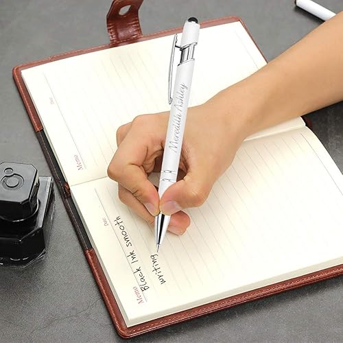 Miniatura 4 de Aolun Bolígrafo personalizado, bolígrafo grabado personalizado con lápiz capacitivo, 12 unidades, metal suave al tacto, introduce el nombre,