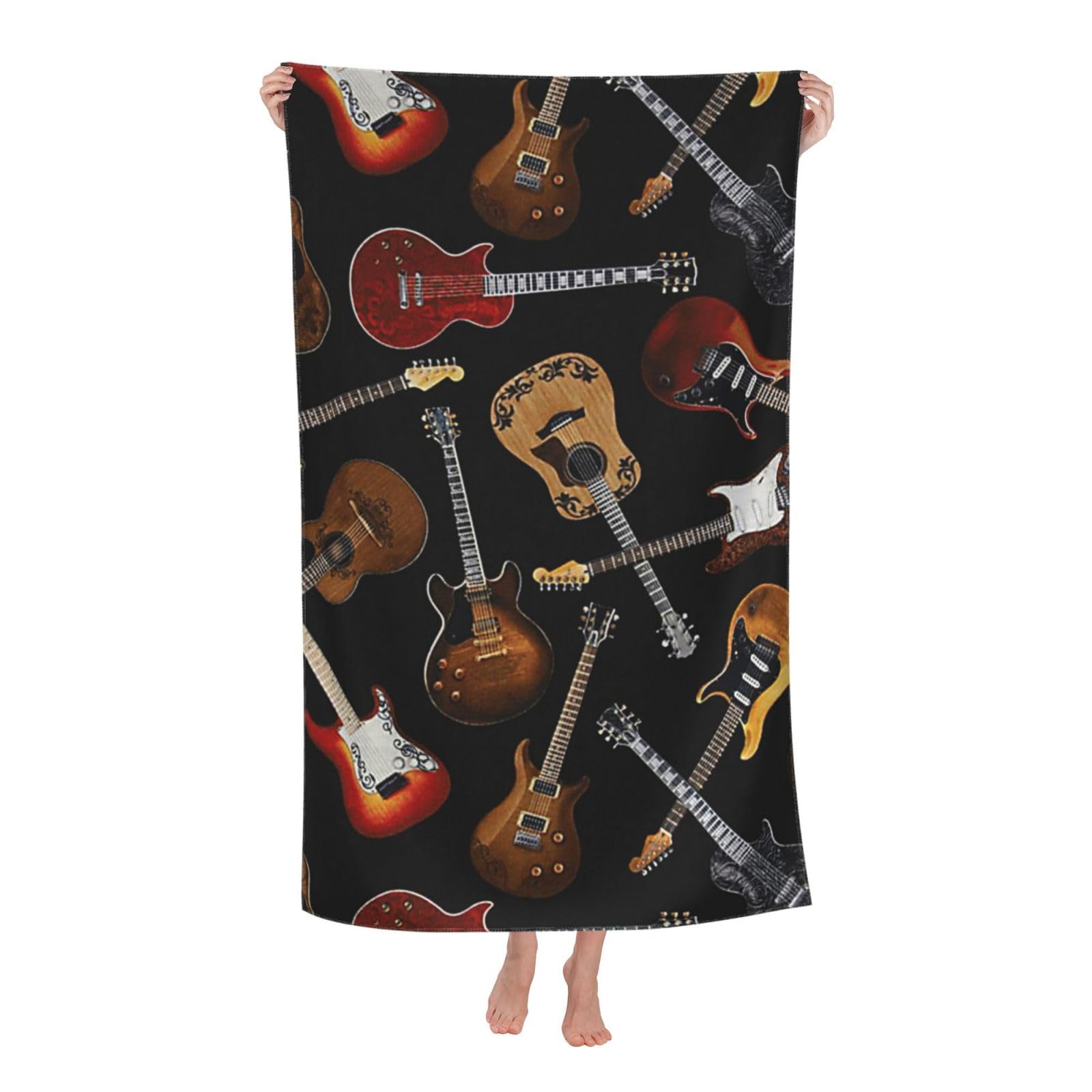 LSRCPD Beach Towel Guitars Pattern Microfiber Beach Towels Blanket Oversized Tropical Big Extra Large XL Pool Towels Quick Dry Sandproof for Women Girls Kids