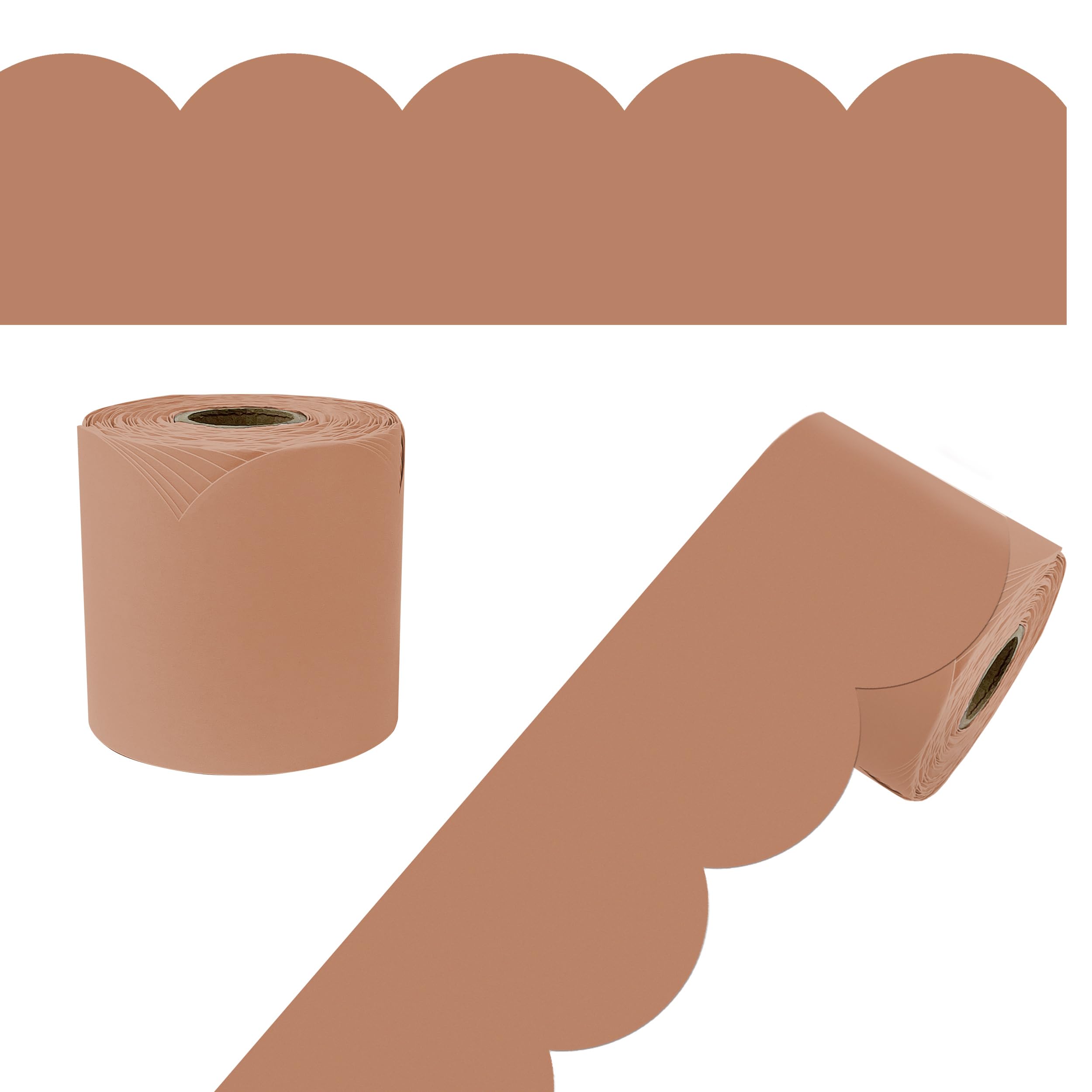 Carson Dellosa 65Ft of Cinnamon Spice Bulletin Board Borders, 1 Roll of Brown Scalloped Trim for Rolling Whiteboard, Cork and Posterboard, Party, Thanksgiving, Classroom Decorations, and Fall Decor — image 1