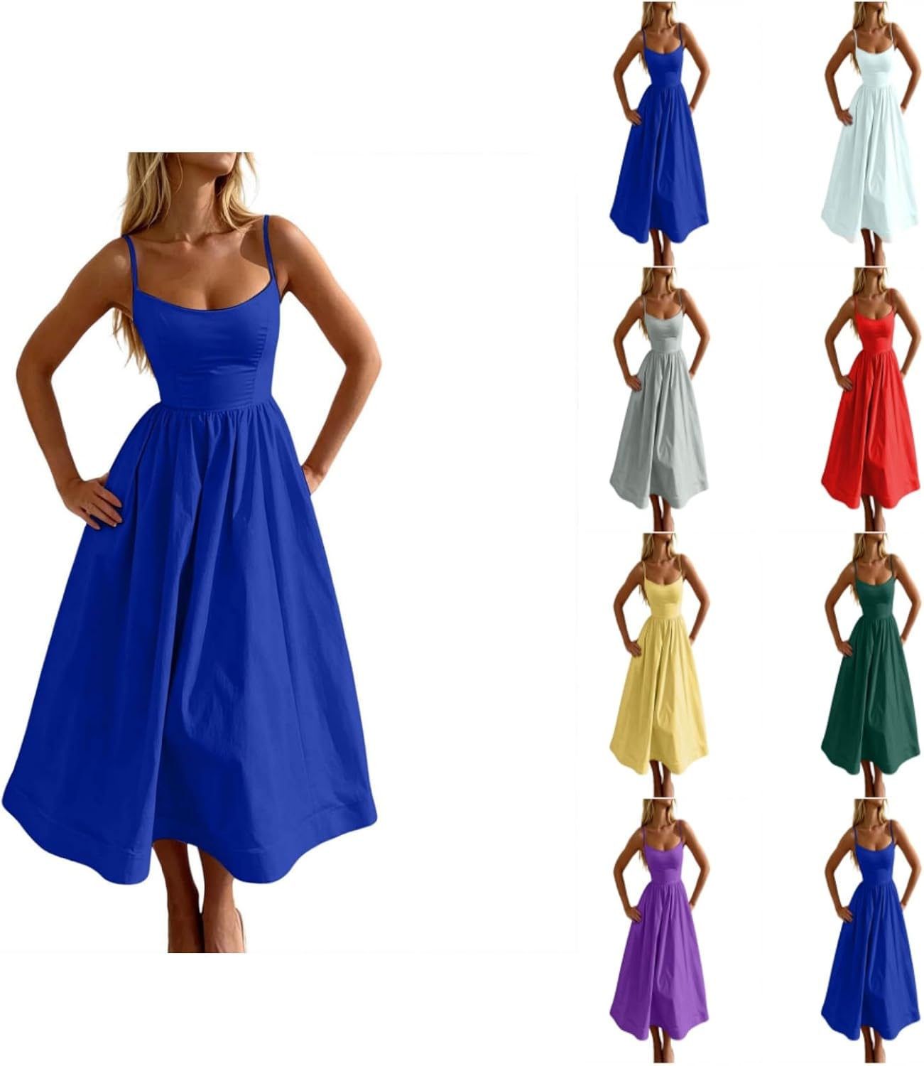 Floral Corset Dress for Women Boho Spaghetti Strap Up Midi Dresses with Pockets Low Cut Flowy Bustier Sundresses