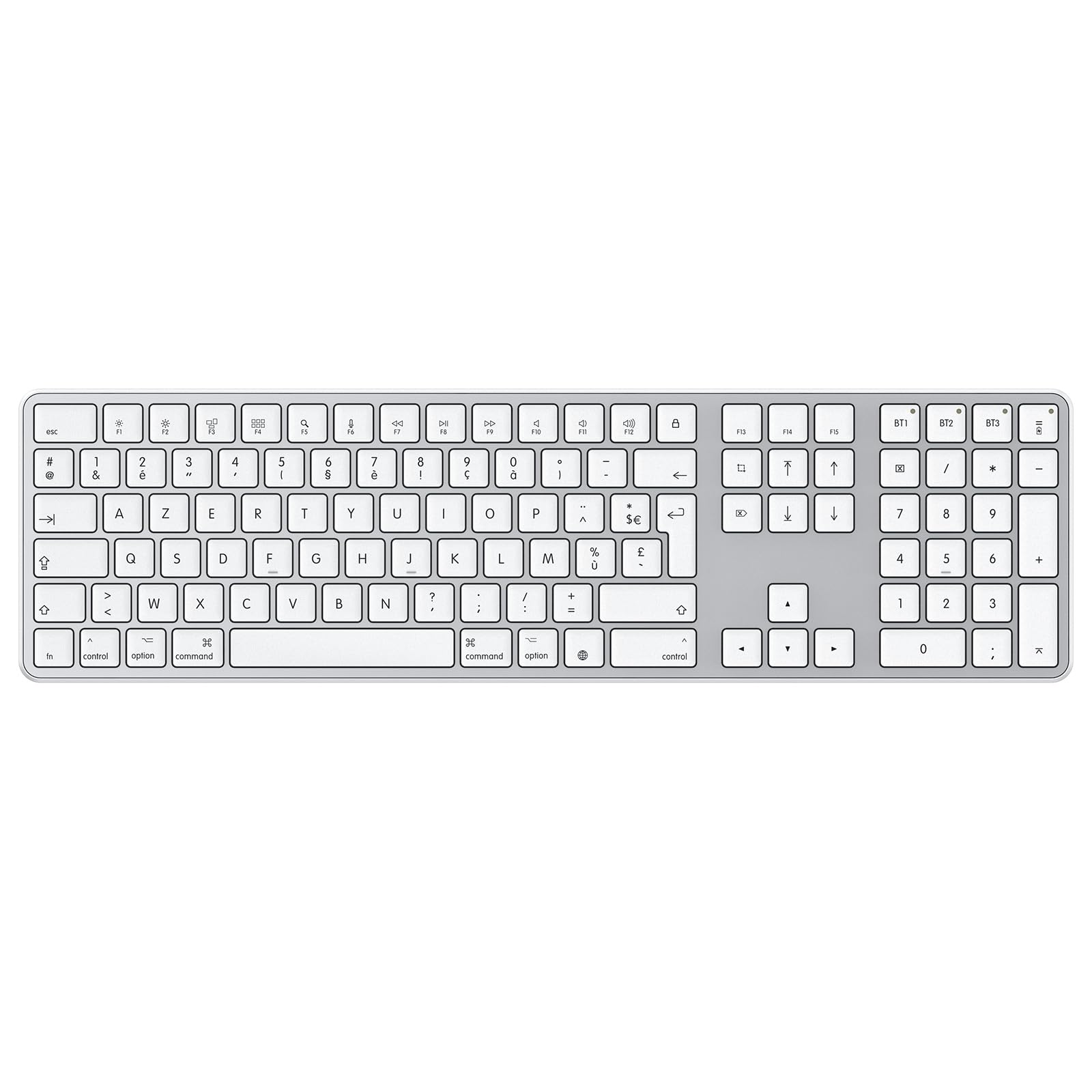 OMOTON Teclado Bluetooth para Mac, teclado inalámbrico recargable multidispositivo con 3 canales Bluetooth para Apple Mac Pro/Mini, MacBook Pro/Air, iMac Pro, AZERTY francés, plata