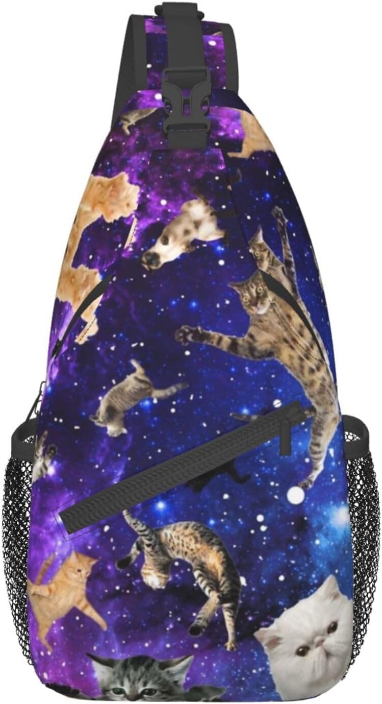 Cute Funny Cat Crossbody Sling Backpack, Cartoon Cat Chest Sling Bag Daypack Adjustable, One Size