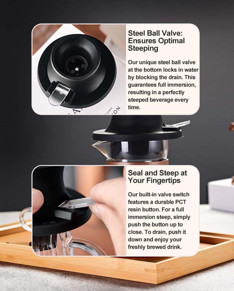 Image of BeeCa Clever Coffee Dripper, All-in-One Coffee Maker Glass Immersion Brewer | One-Switch Control, French Press & Pour Over in One, Beginner-Friendly, 50pcs Paper Filters, Heat Resistant Glass