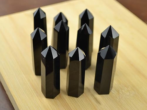 Miniatura 5 de Varitas de punta de obsidiana negra natural, cristal curativo de 2 pulgadas, 6 prisma facetado, reiki, chakras, meditación, obelisco, torre, regalo,