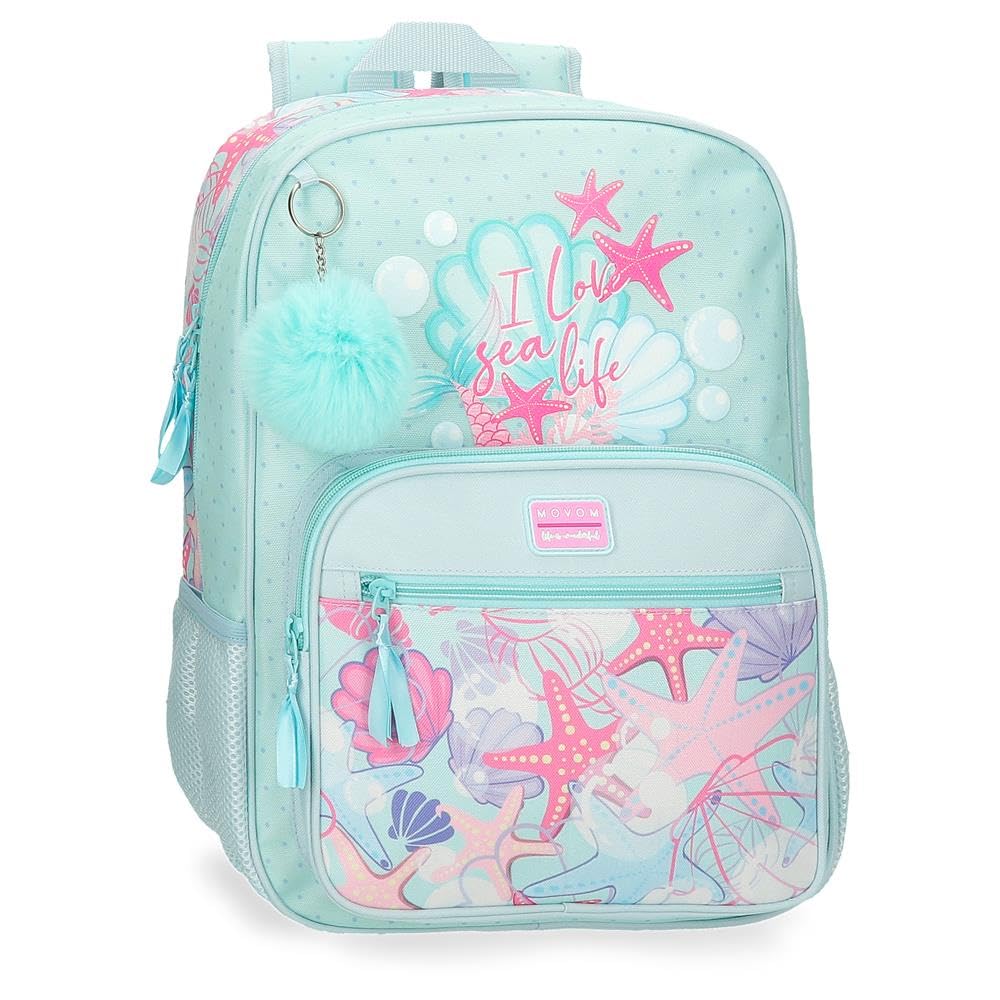 Movom I Love Sea Life Mochila infantil, mochila escolar, fabricada en Poliéster, bolsillos laterales, tirantes anchos ajustables, Asa superior para colgarla, sistema magic Fix.