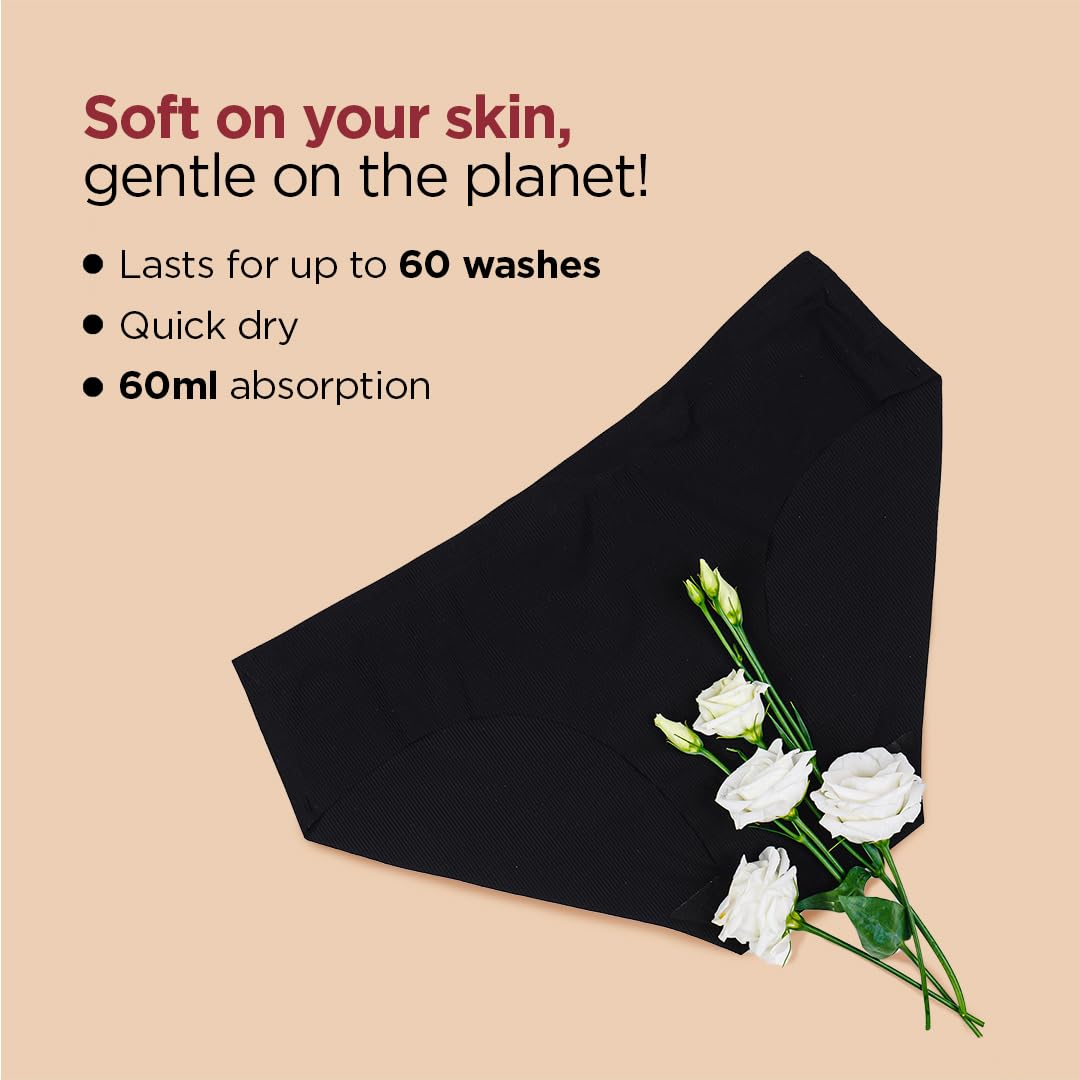 PEESAFE Cotton Reusable Period Panty For Women & Girls | Large Size | Suitable For Heavy Flow | Rash Free, Leak Proof Menstrual Underwear | Comfortable Fit | Lasts Up To 60 Washes Black - Image 3 thumbnail