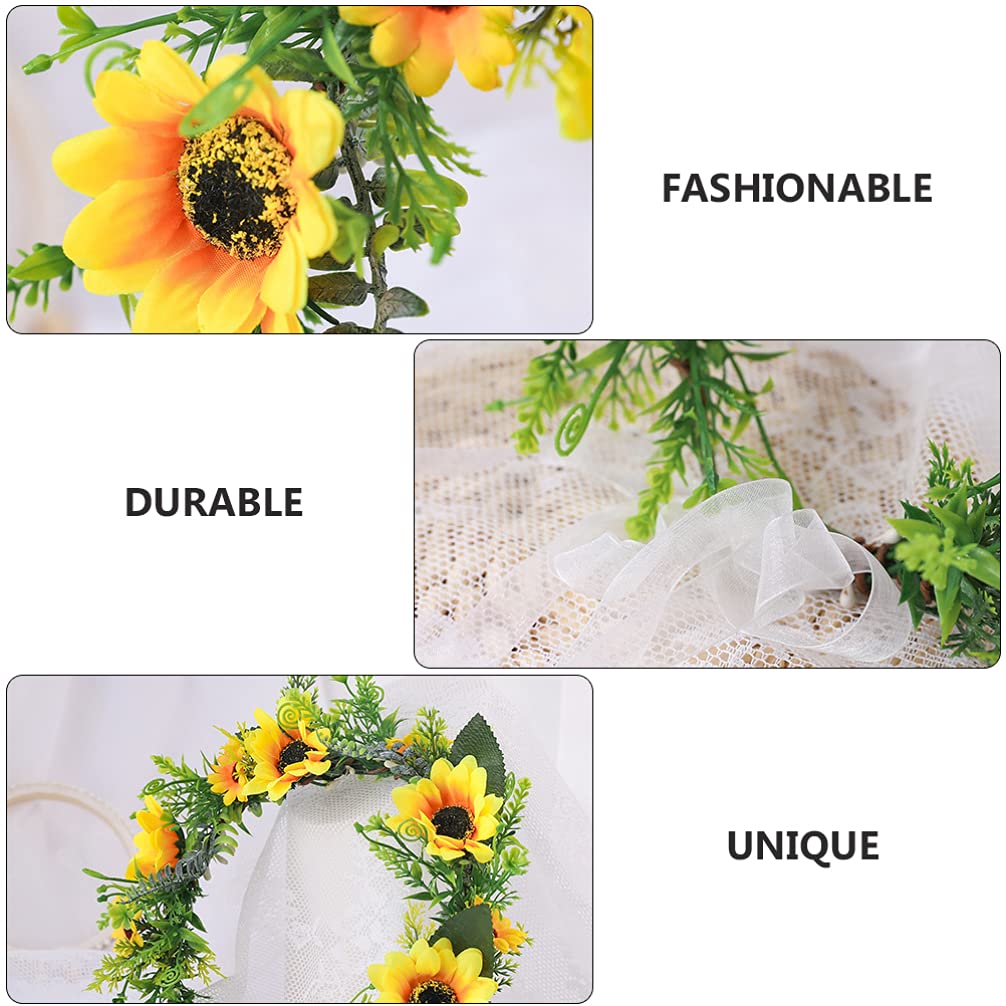 Diadema de flores con cinta de girasol, de flores, bohemia, guirnalda bohemia, halo para boda, playa nupcial