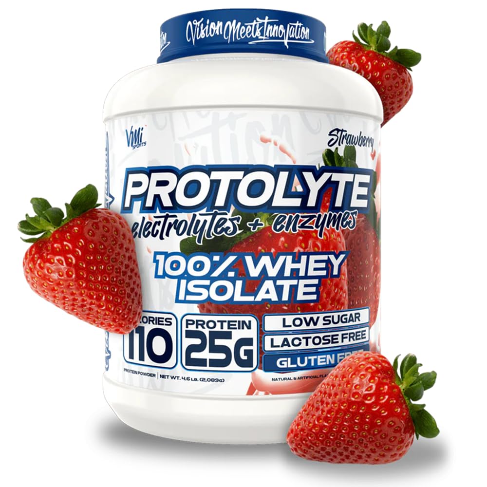 VMI Sports | ProtoLyte Whey Isolate Protein Powder | Low Calorie Whey for Weight Loss and Muscle Gain | Digestive Enzymes | Non-GMO (4.6 lb, Strawberry)