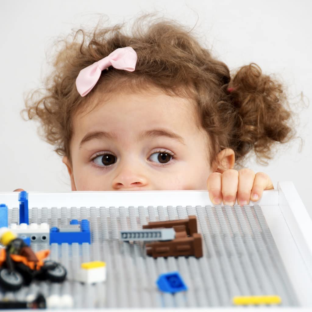 Legostein-Spieltisch, Kindertisch und Aufbewahrungsbox, 2in1 mit Grauer Bauplatte, Kindermöbel mit Stauraum