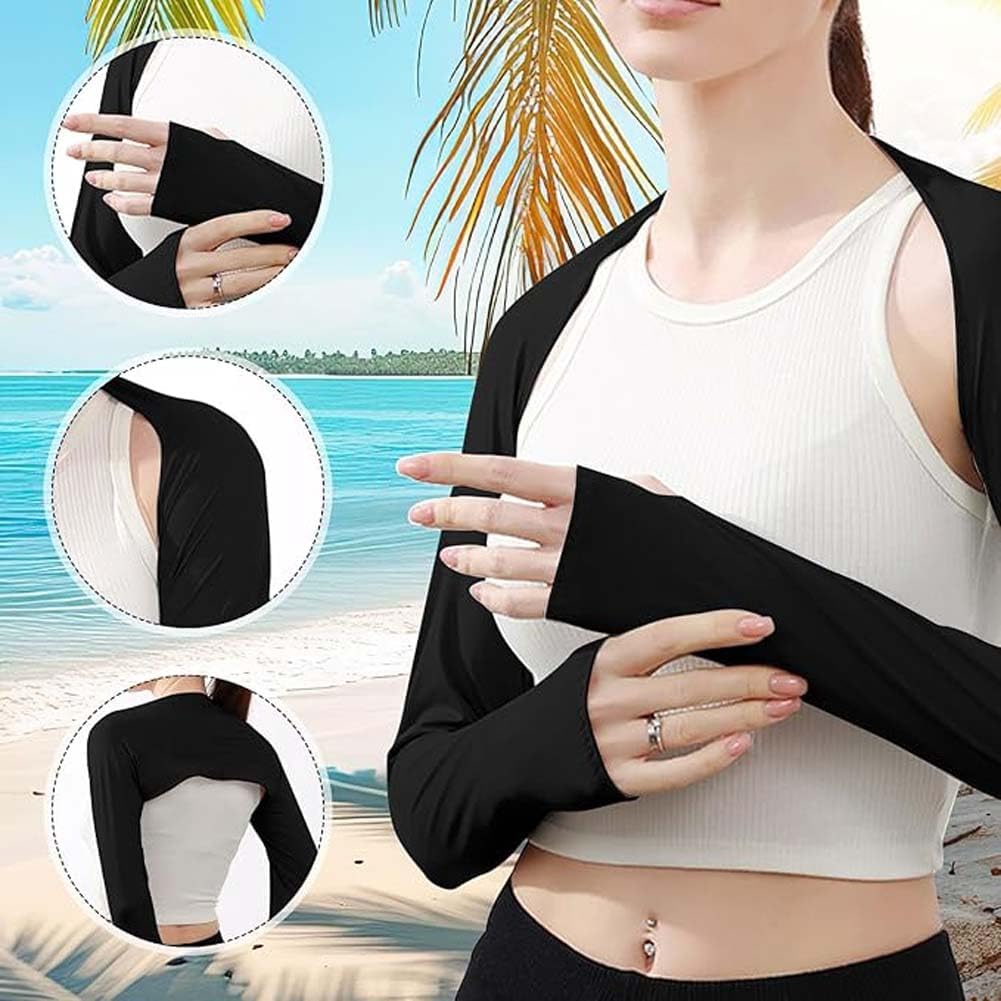 NT-ling 2 Pack Cooling Shawl Arm Sleeves for Women, Sun Sleeves with Finger Hole UV Protection for Golfing, Driving and Outdoor Sports - Stay Stylish and Safe(Black) - Image 5