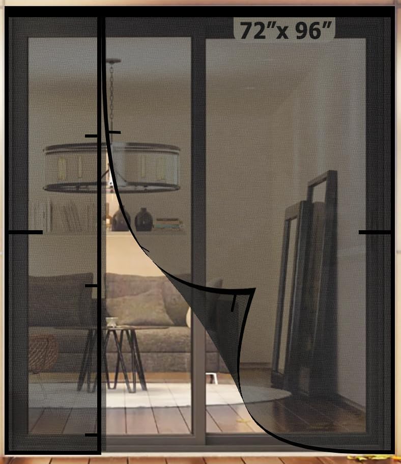 Fiberglass Magnetic Screen Door for Sliding Door, French, or Double Door - 72w x 96h Net Screen with Magnet Closures - Left Offset Opening - 5 Mesh Sizes - by Sentry Screens