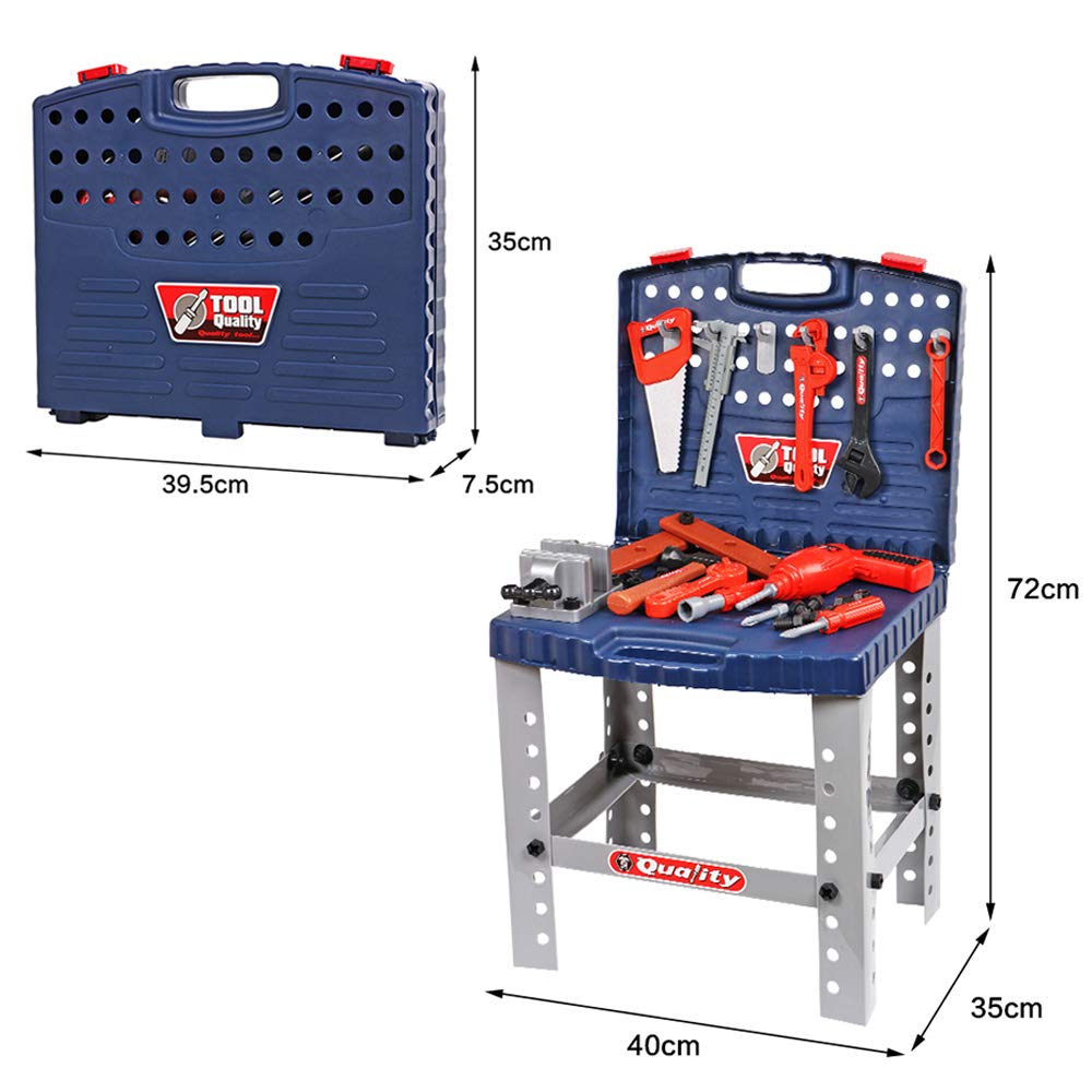 deAO Caja Herramientas Juguete,Taller Mecánico Plegable Maletín Herramientas y Accesorios de Juguete Playset Portátil,Incluye 60 Accesorios y Taladro,Regalo niño Juguetes Educativos 4 5 6 7 8 Años