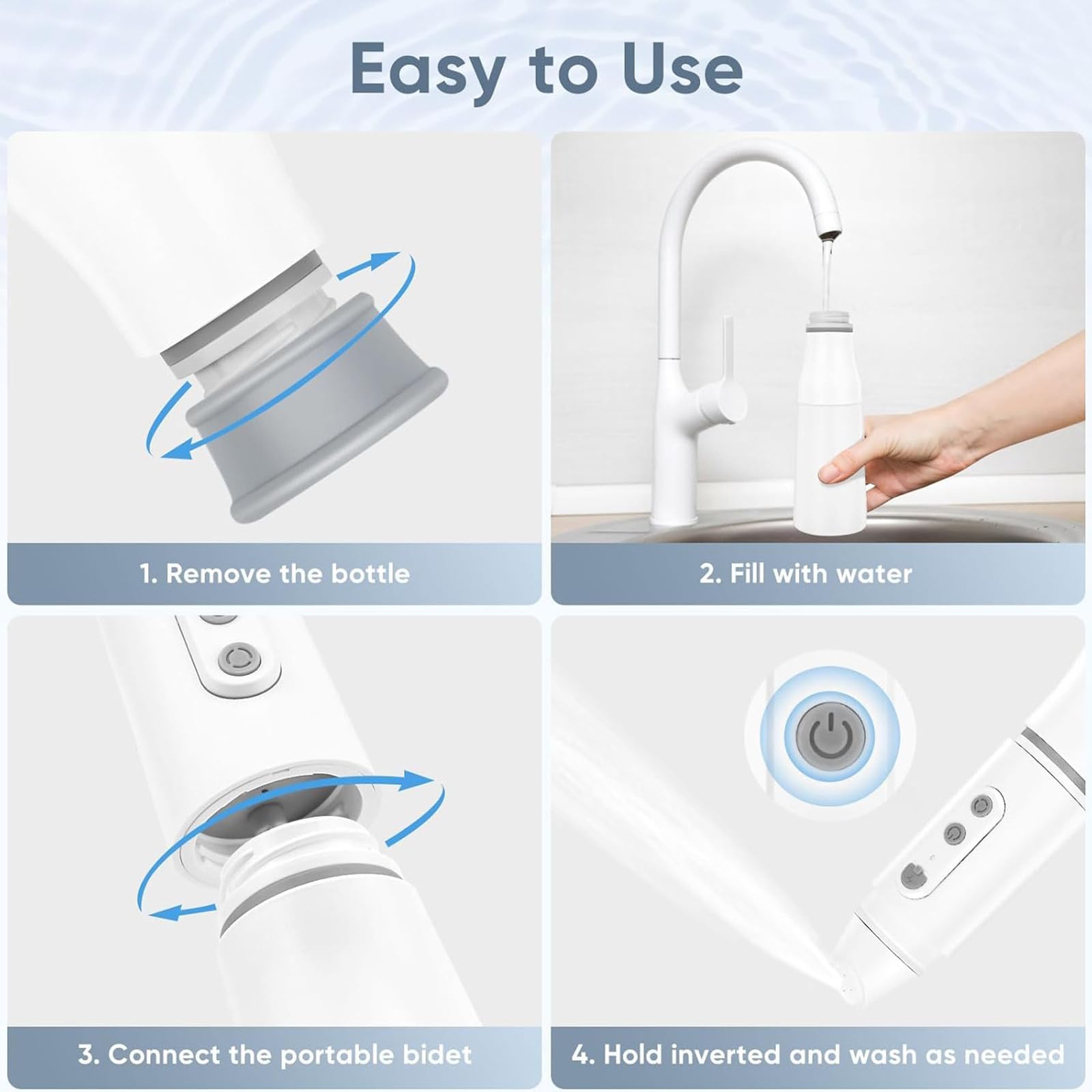 Bidet portatile da viaggio – Bidet portatile ricaricabile tramite USB con bottiglia da 290 ml, 3 modalità di pulizia regolabili per igiene personale e cura post-partum