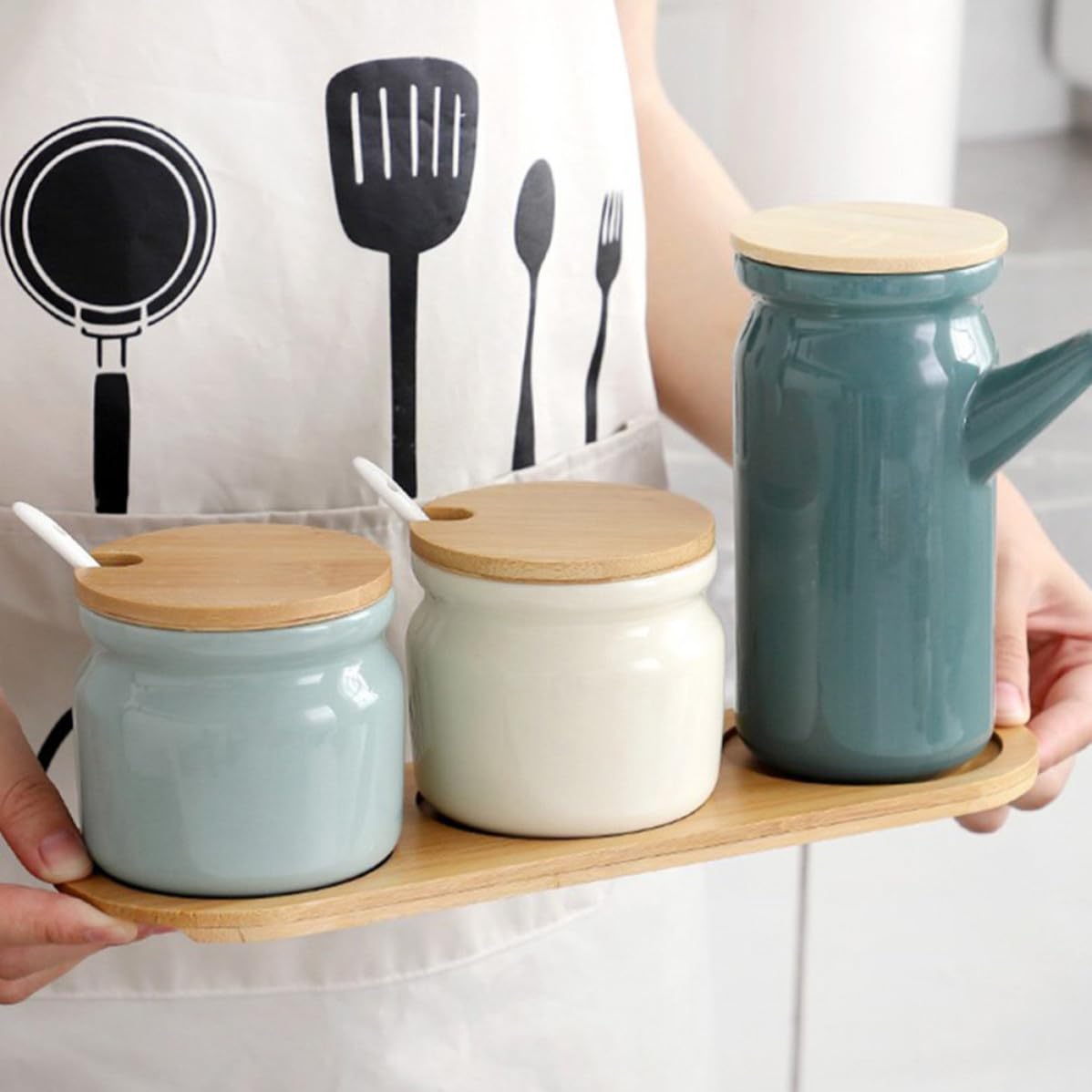 Set di Barattoli per Condimenti in Coperchio e Cucchiaio, Facile da Pulire, per Cucina Domestica, Contenitori Spezie Eleganti