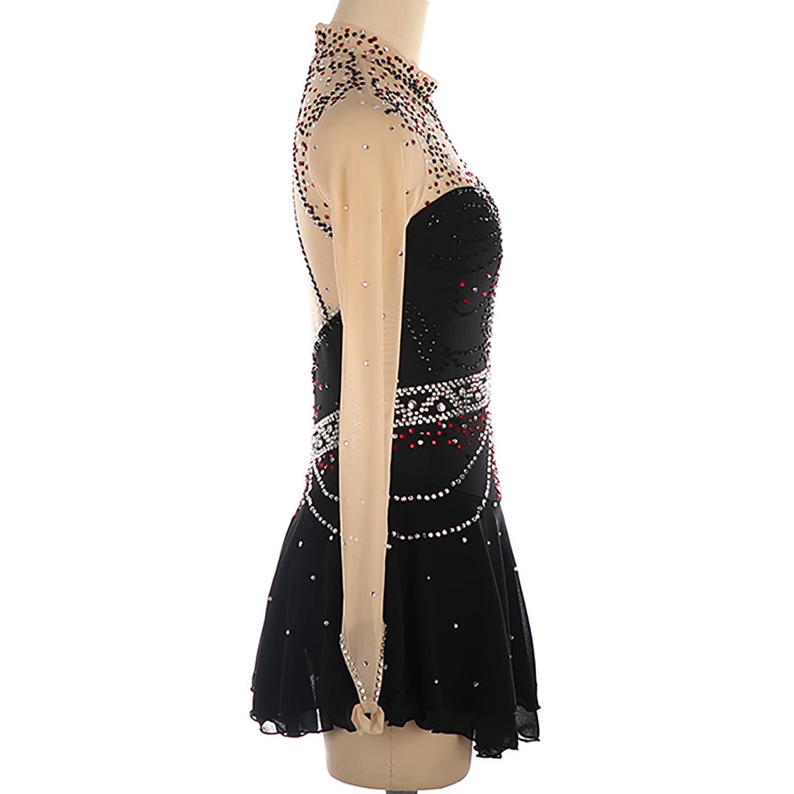 Vestido de Danza Patinaje Artístico para Niña Leotardo Manga Larga Disfraz de Bailarina Gimnasia Ballet(Size:XL/160,Color:Negro)