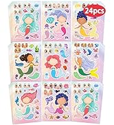 24 Pcs Make Your Own Mermaid Sticker Sheets for Kids with Mermaid Face Stickers for Toddlers Girl...