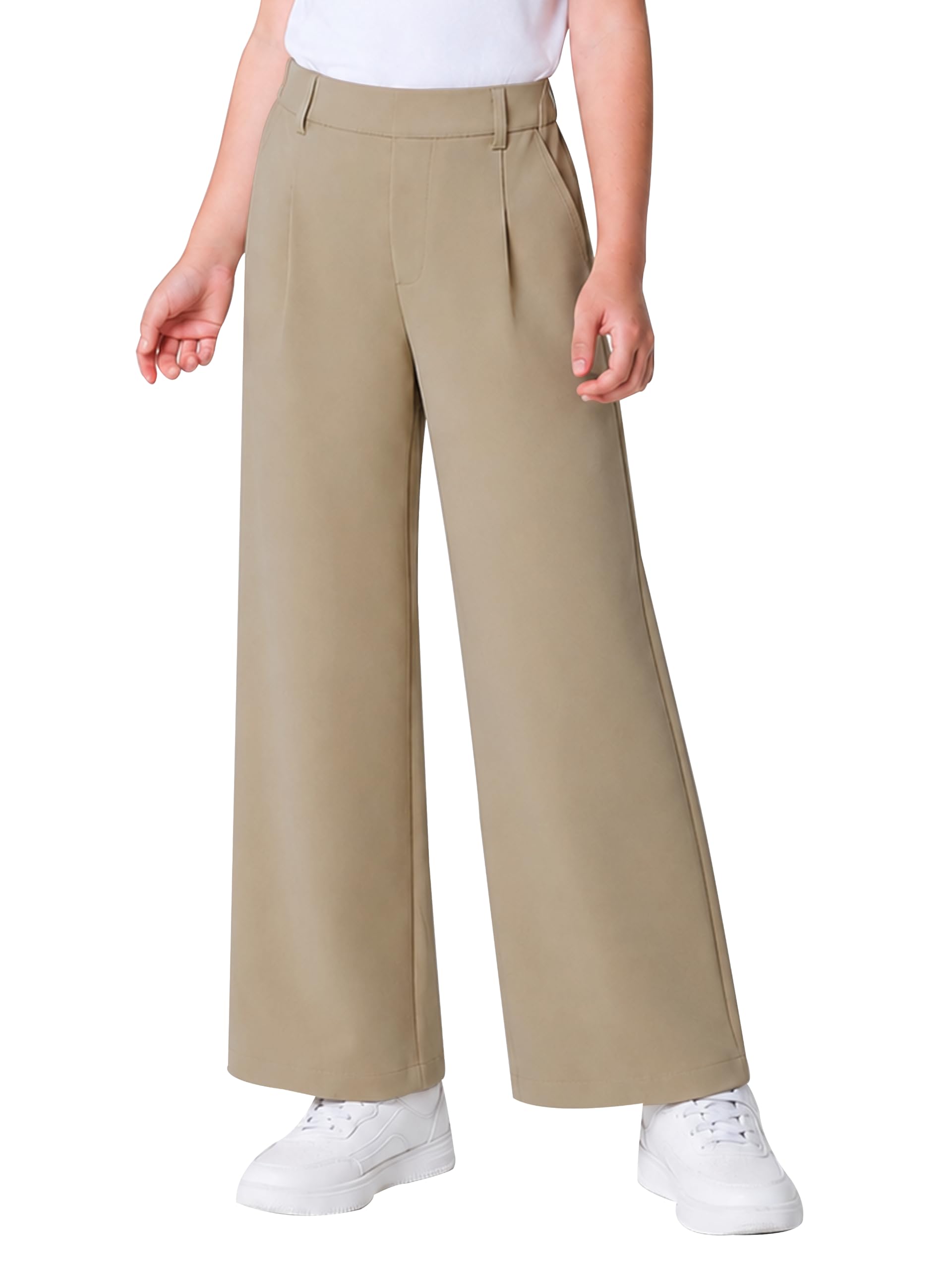 Girls Dress Pants Wide Leg School Uniform Slacks for Kids 6-17 Years
