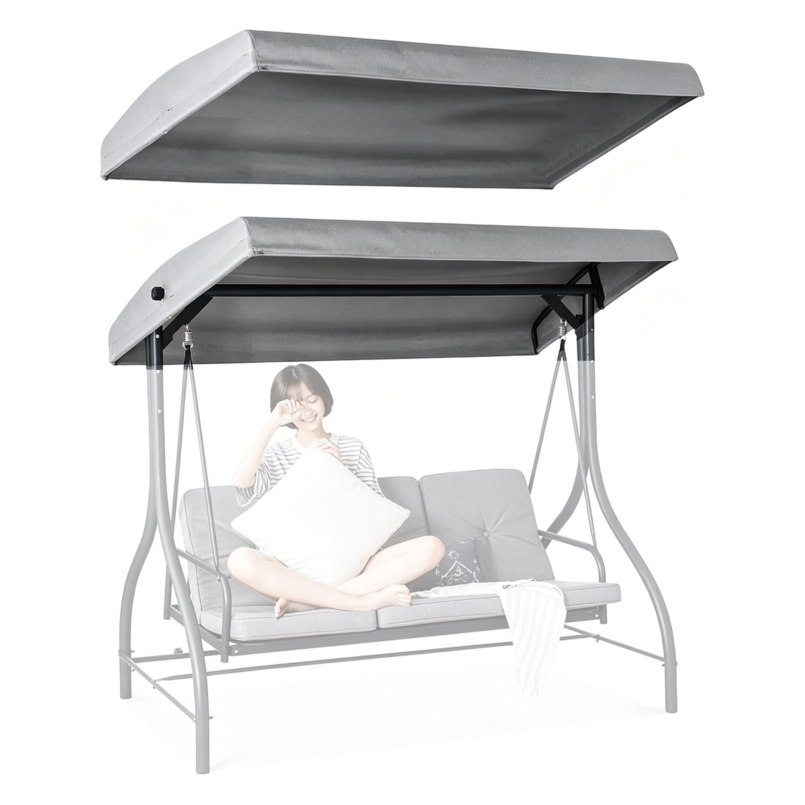 BiSaXieTa Outdoor Swing Canopy Replacement Cover, Waterproof Oxford Fabric Swing Cover with Side Grommets, Anti-UV, for Outside Porch Patio(Gray,64x45in)