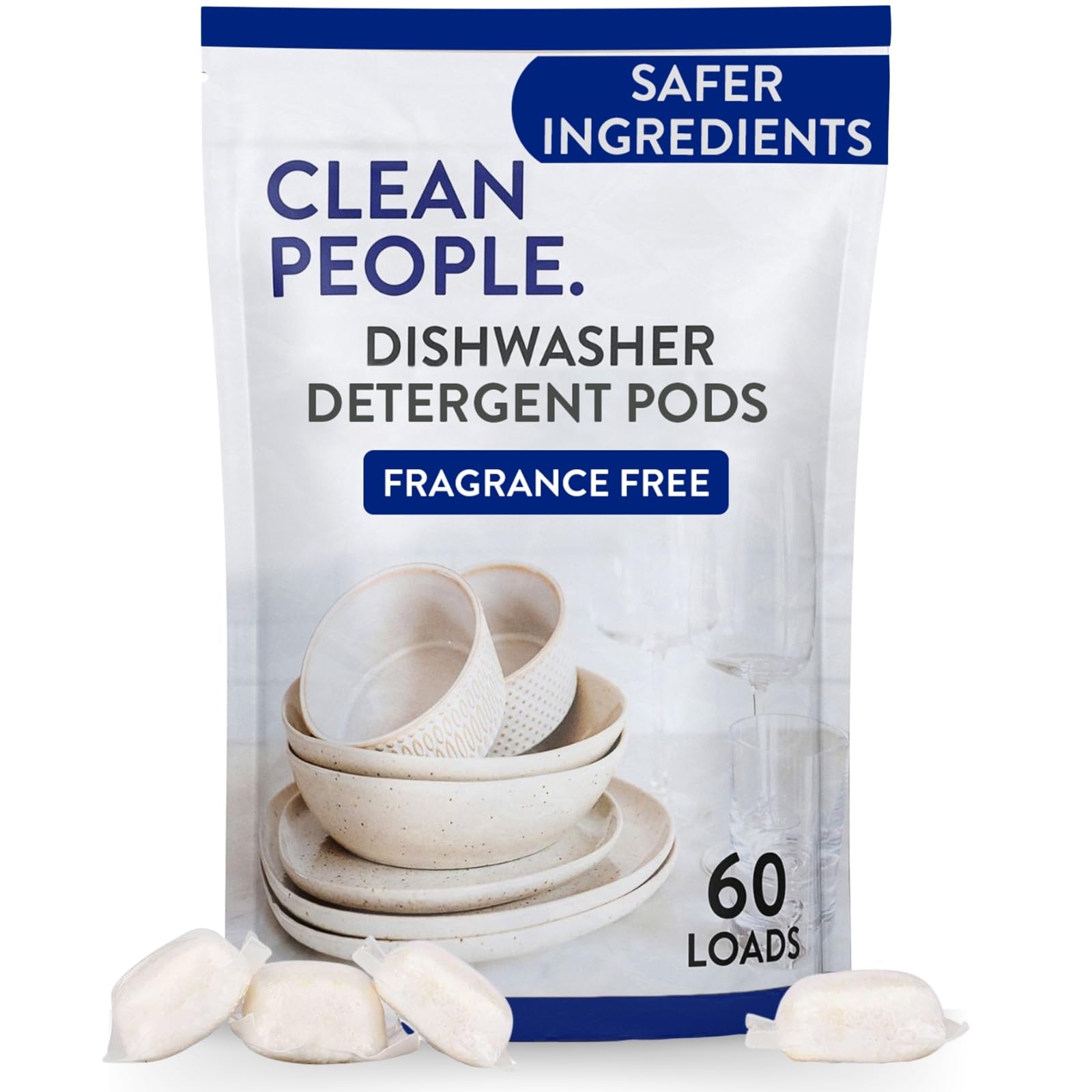 The Clean People Dishwasher Pods - Cuts Grease & Rinses Sparkling Clean - Residue-Free - Phosphate Free Dishwashing Pods (60 Count, Fragrance Free)