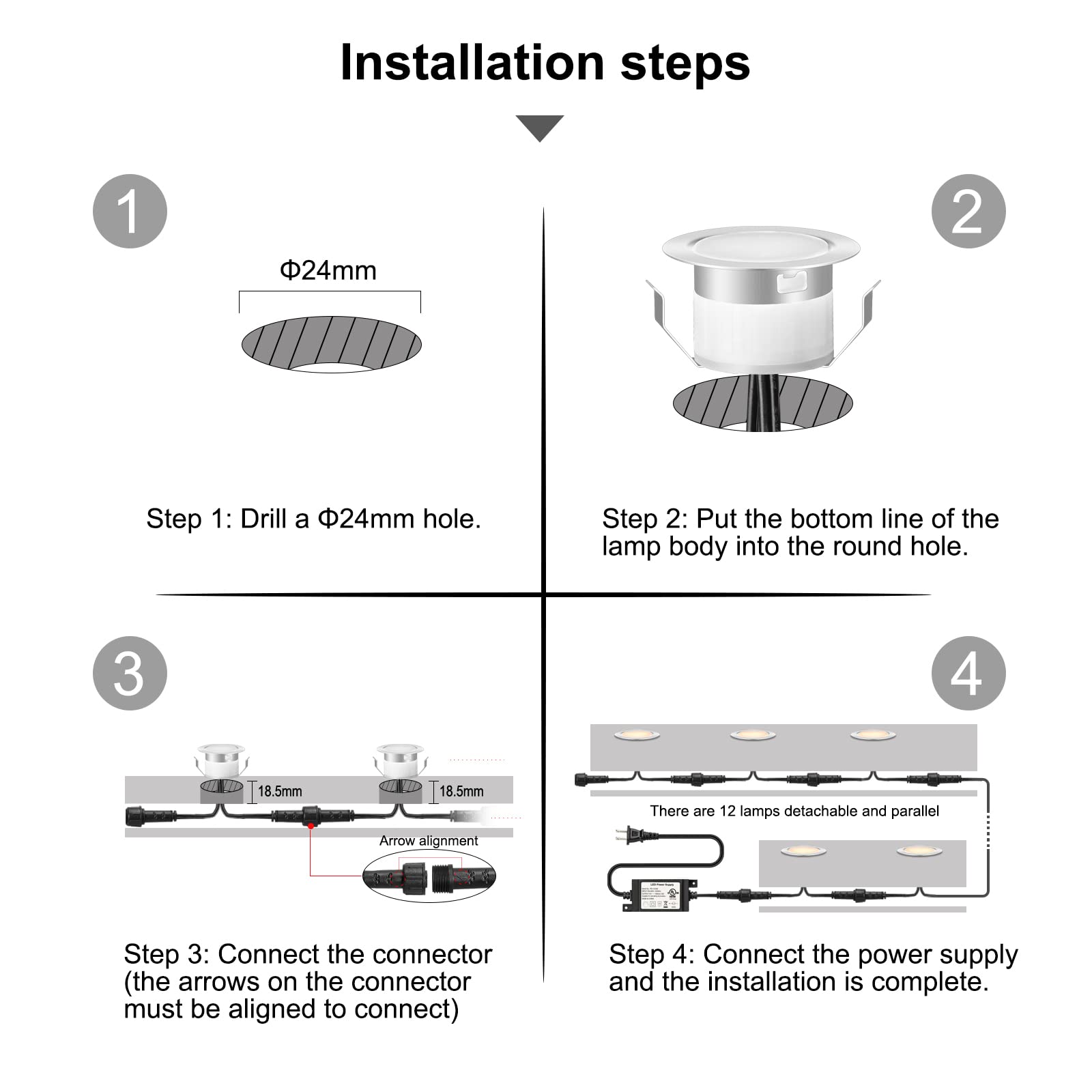 Warmweiße LED-Terrassenlichter, wasserdicht, IP67, 0,6 W, Ø31 mm, Beleuchtung für Terrasse/Terrasse/Weg/Wand/Garten/Dekoration, 6 Stück