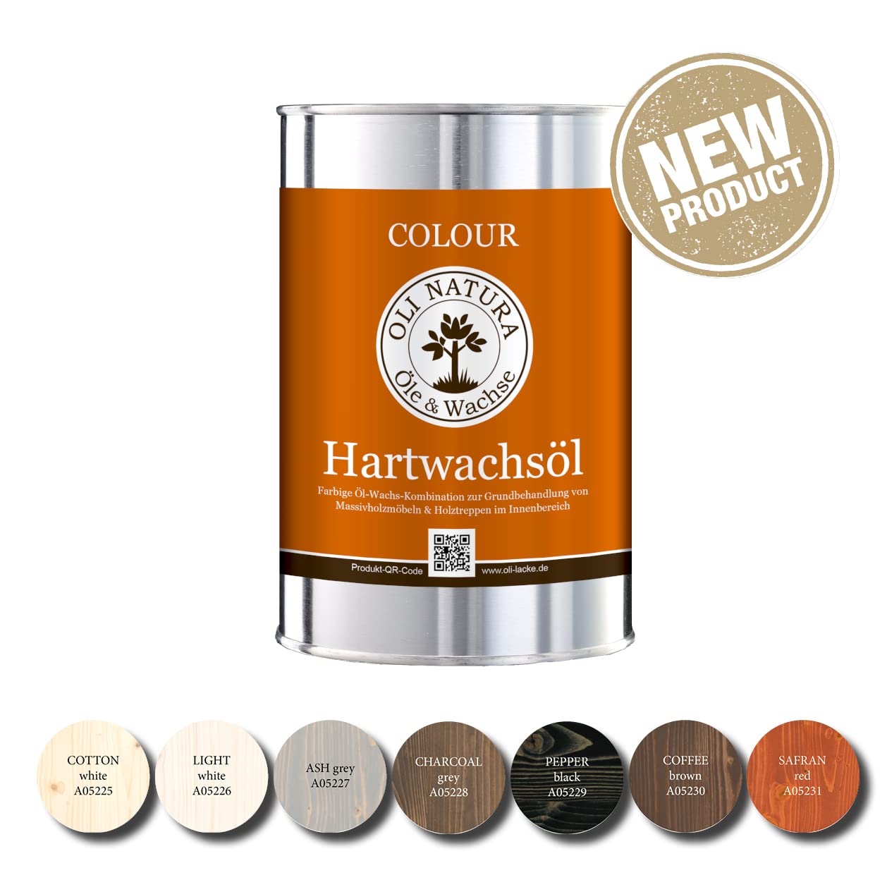 OLI-NATURA Colour Hartwachsöl - 1L, Light White - farbiges Holzöl für Möbel, Treppen, Tische, Türen & mehr - Einfache Anwendung ohne Grundierung