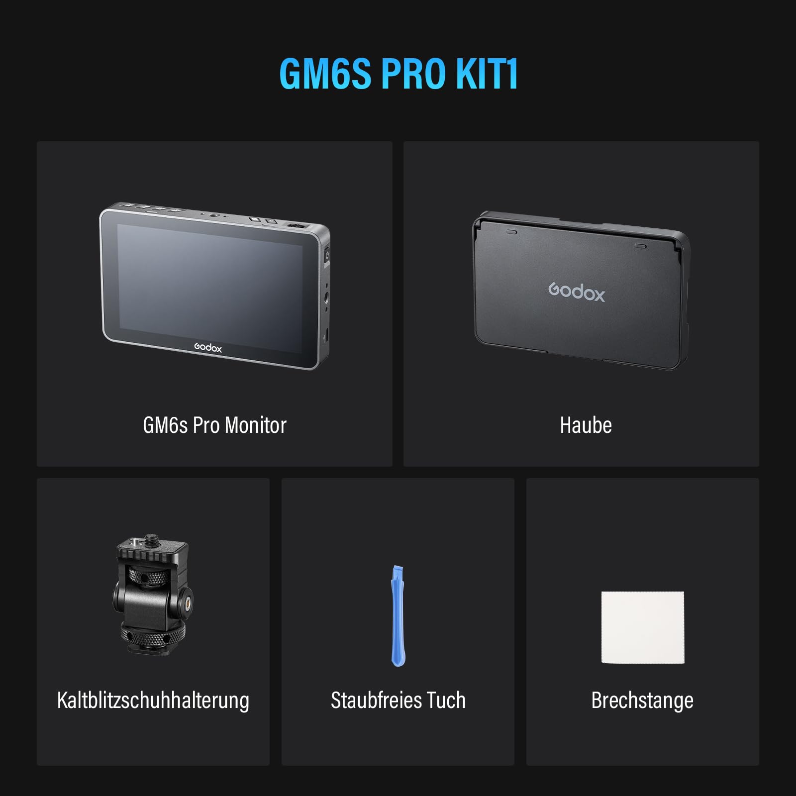 Godox GM6S Pro Kit1 5,5 Pollici 2000 Nits Display Girevole con Telecomando Monitor per Fotocamere 4K HDMI DSLR Monitor da Campo 1920*1080 IPS Controllo Touch con Parasole Anti-Sole e Supporto Freddo