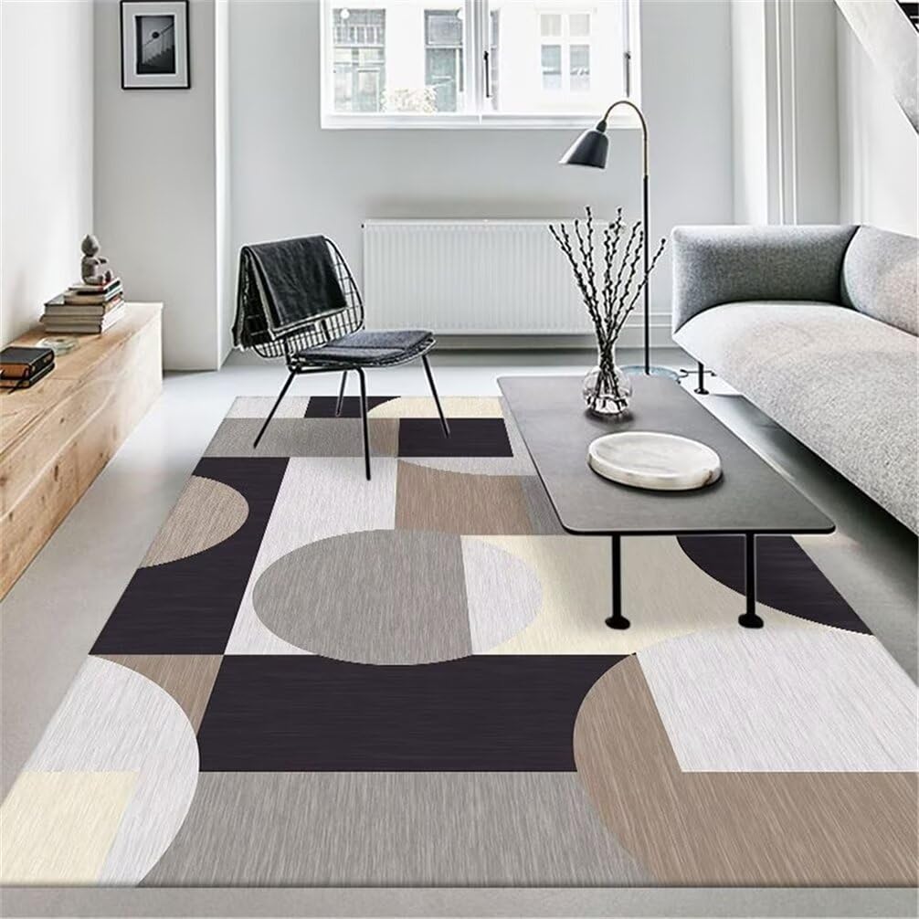 Tapis durable bleu foncé 200x300cm salon géométrique et anti-tache