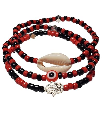 3 pcs Ilde Cowrie seashell Evil Eye Hamsa Hand Orisha Santeria Pulseras Bracelet Set (Eleggua)