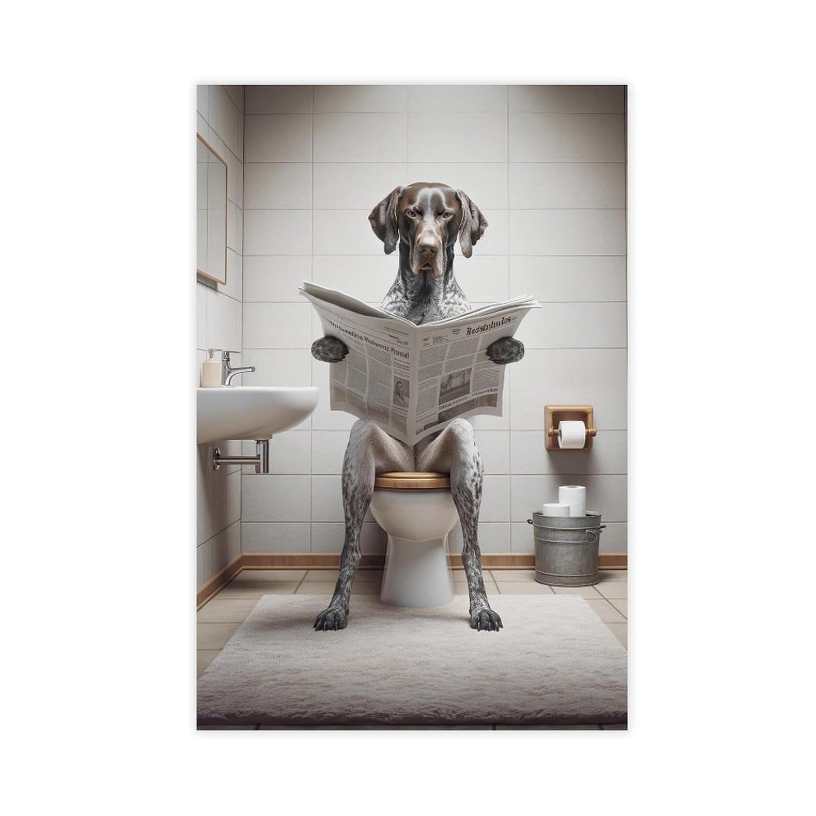 Bncedjk Photograph Of A German Shorthaired Pointer Reading The Newspaper On The Toilet Canvas Poster Wall Art Print Picture Paintings 12X18inch(30X45cm)
