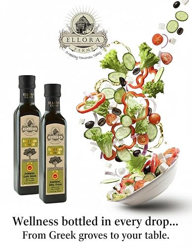 Miniatura 4 de Ellora Farms, Aceite de oliva virgen extra griego orgánico y DOP, rastreable, Kosher y primera prensa en frío, alto polifenoles, botellas de vidrio